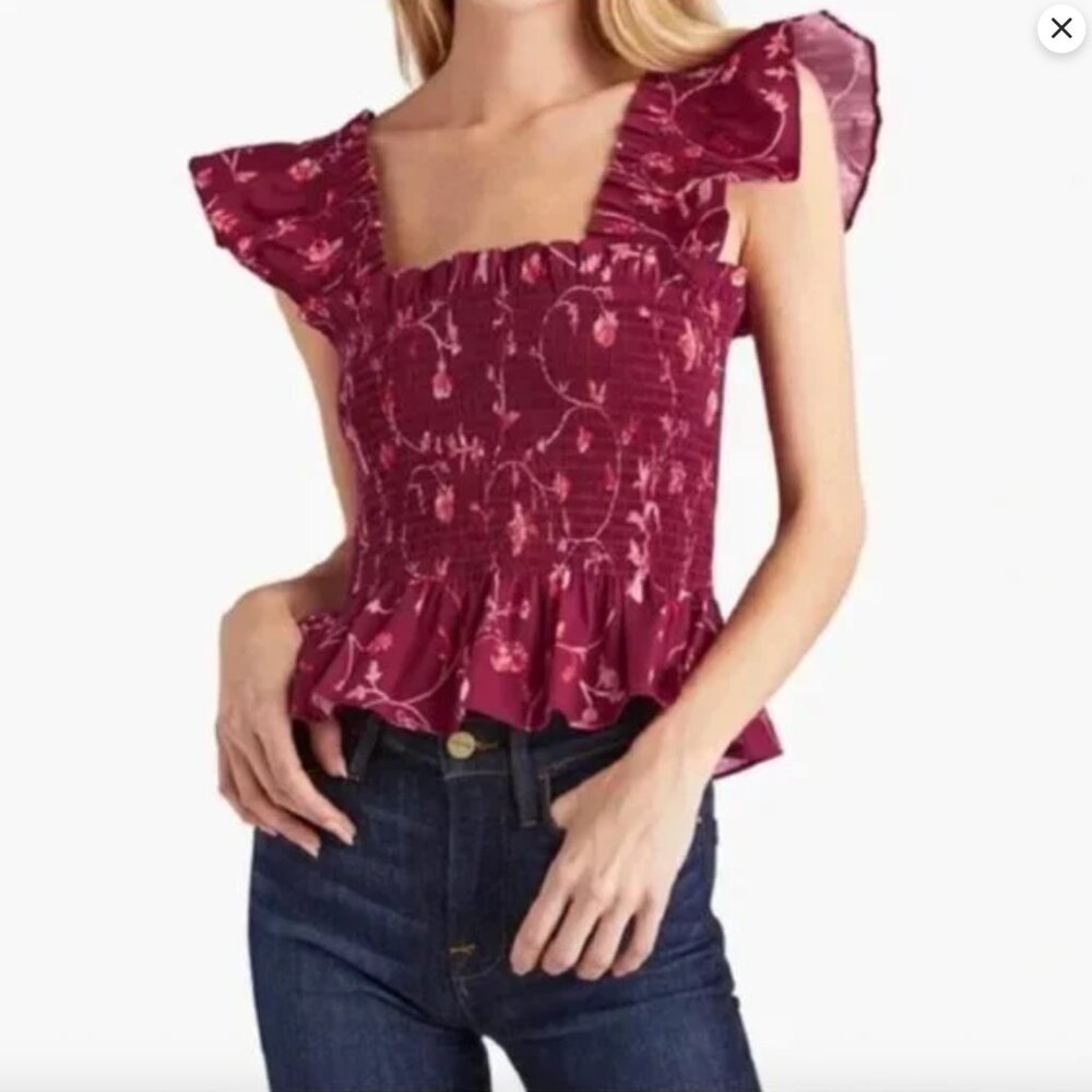 Hill House Home The Paz Top Burgundy Botanical Sz M